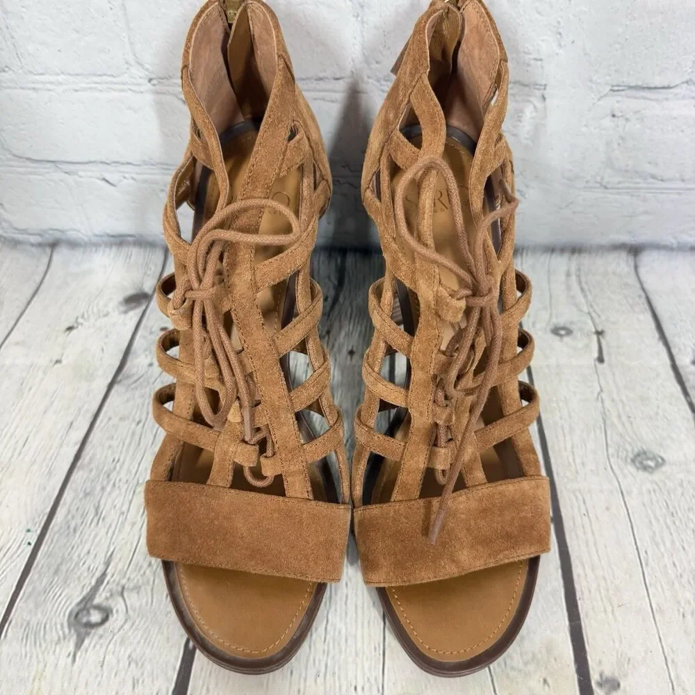 Franco Sarto Glatiator Sandals Women Size 10 M Brown Chunky Heel Ankle Strappy